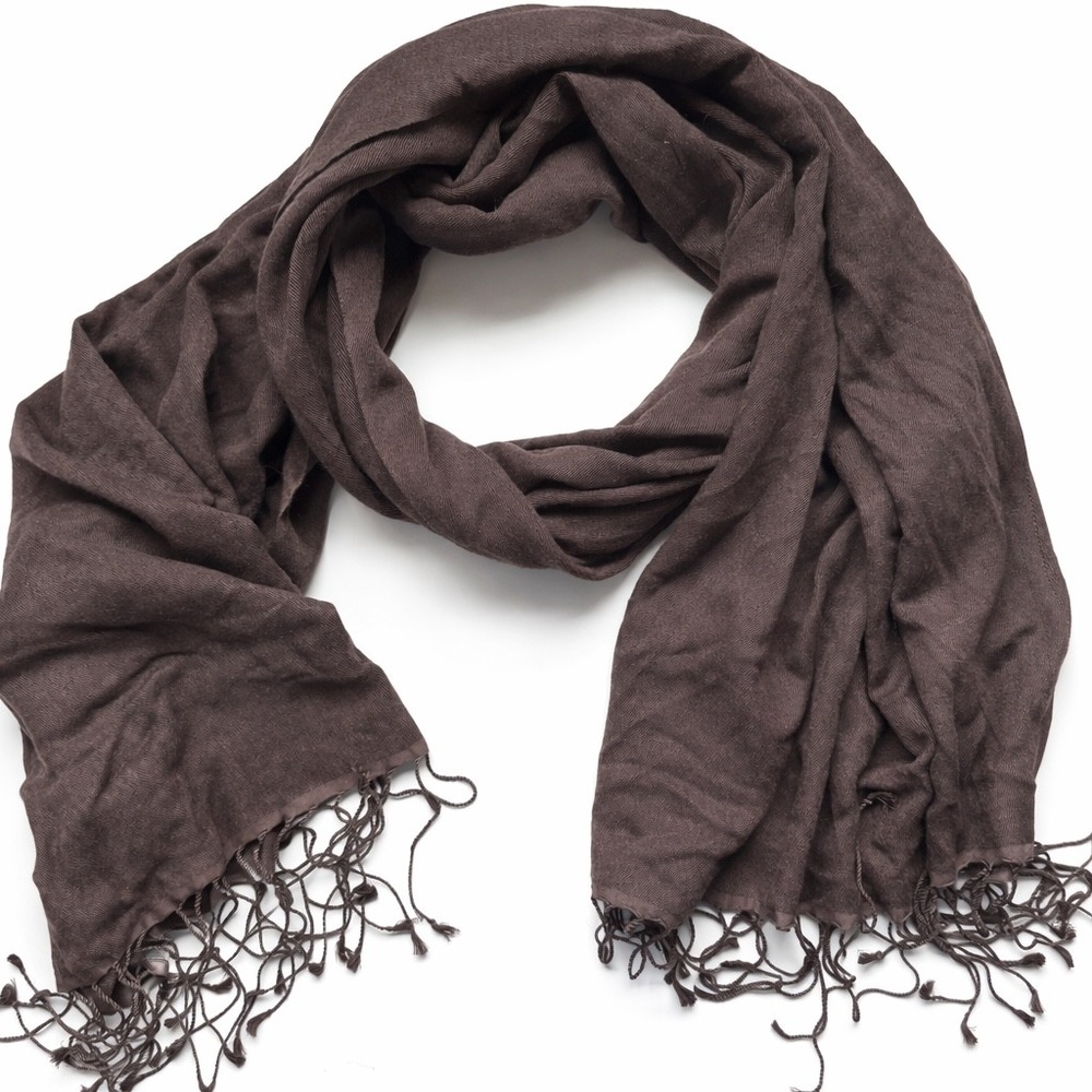NWT PICKETT London Classic Pashmina Scarf‎ Dark Brown Cashmere Silk Fringe